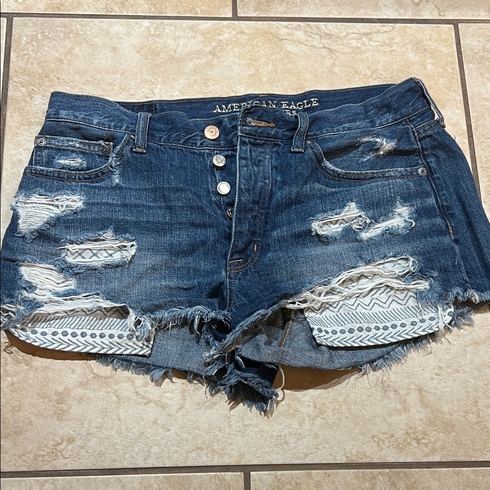 American Eagle Outfitters Ripped Dark Blue Jean Shorts